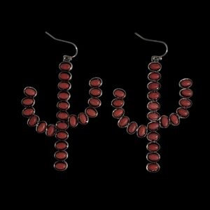 Red Stone Cactus Earrings New